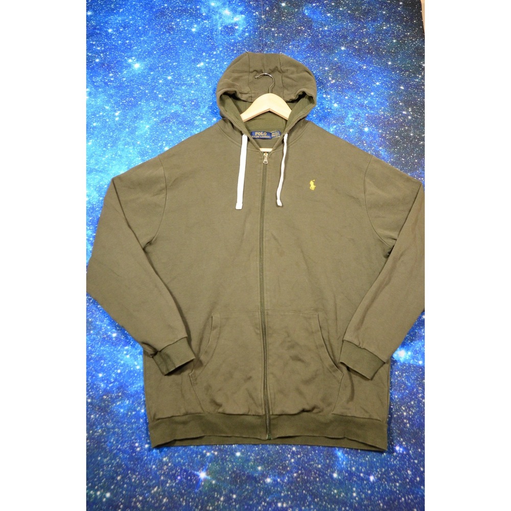 Polo Ralph Lauren Hoodie Mens XL Green Full Zip Sweatshirt Logo Pony Embroidered